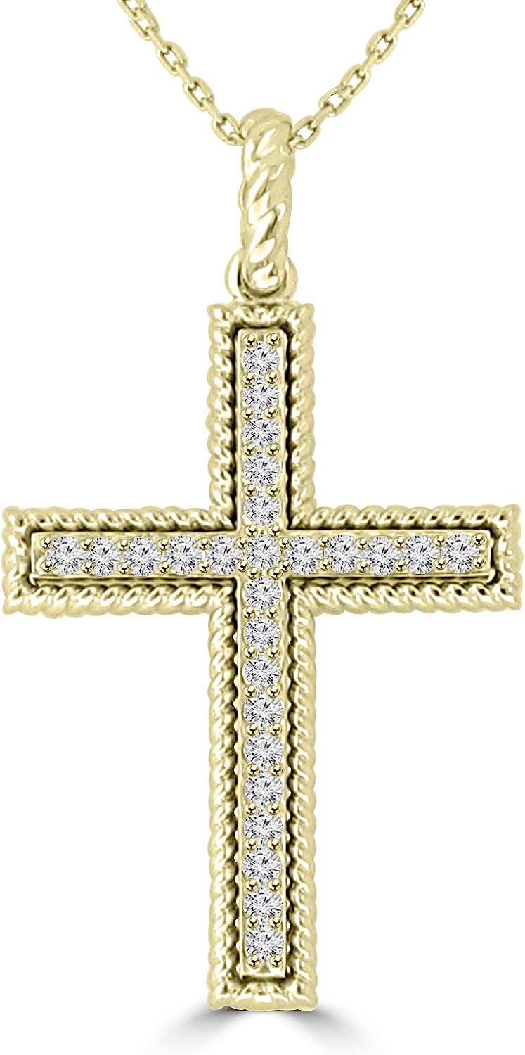 Madina Jewelry 0.45 ct Ladies Round Cut Diamond Cross Pendant Necklace (G Color SI-1 Clarity) in 14 kt Yellow Gold