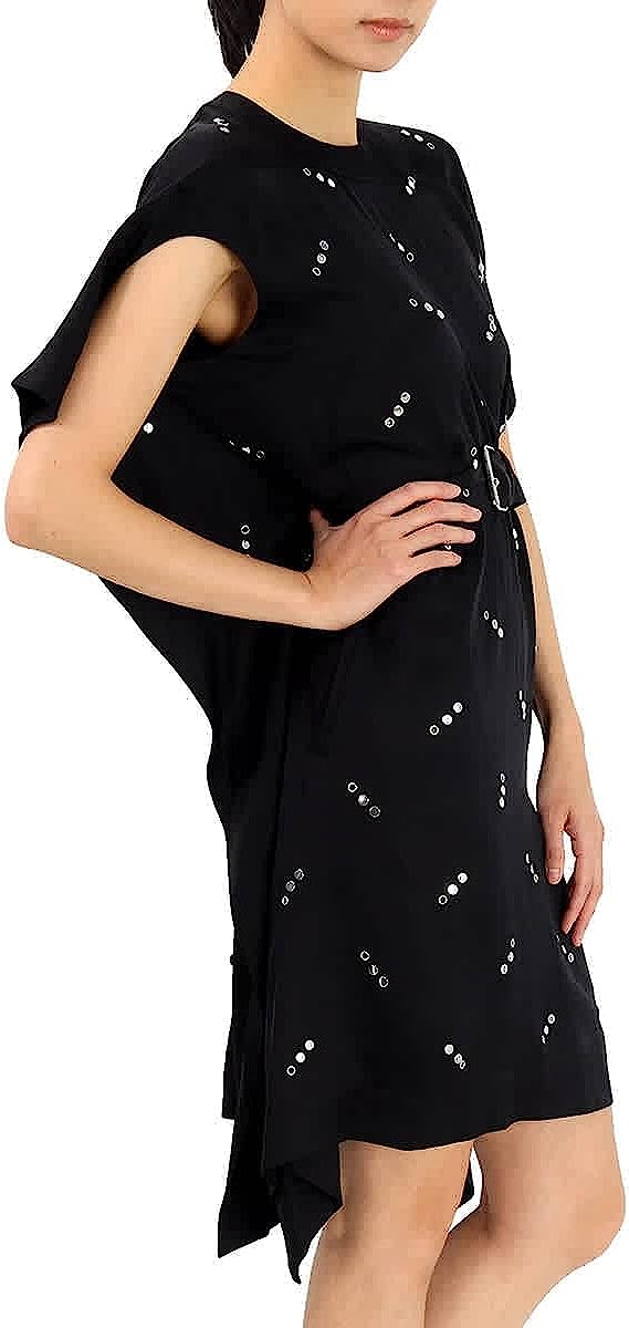 BURBERRY Black Antonina Embellished Asymmetric Belted Silk Dress, Brand Size 6 (US Size 4)