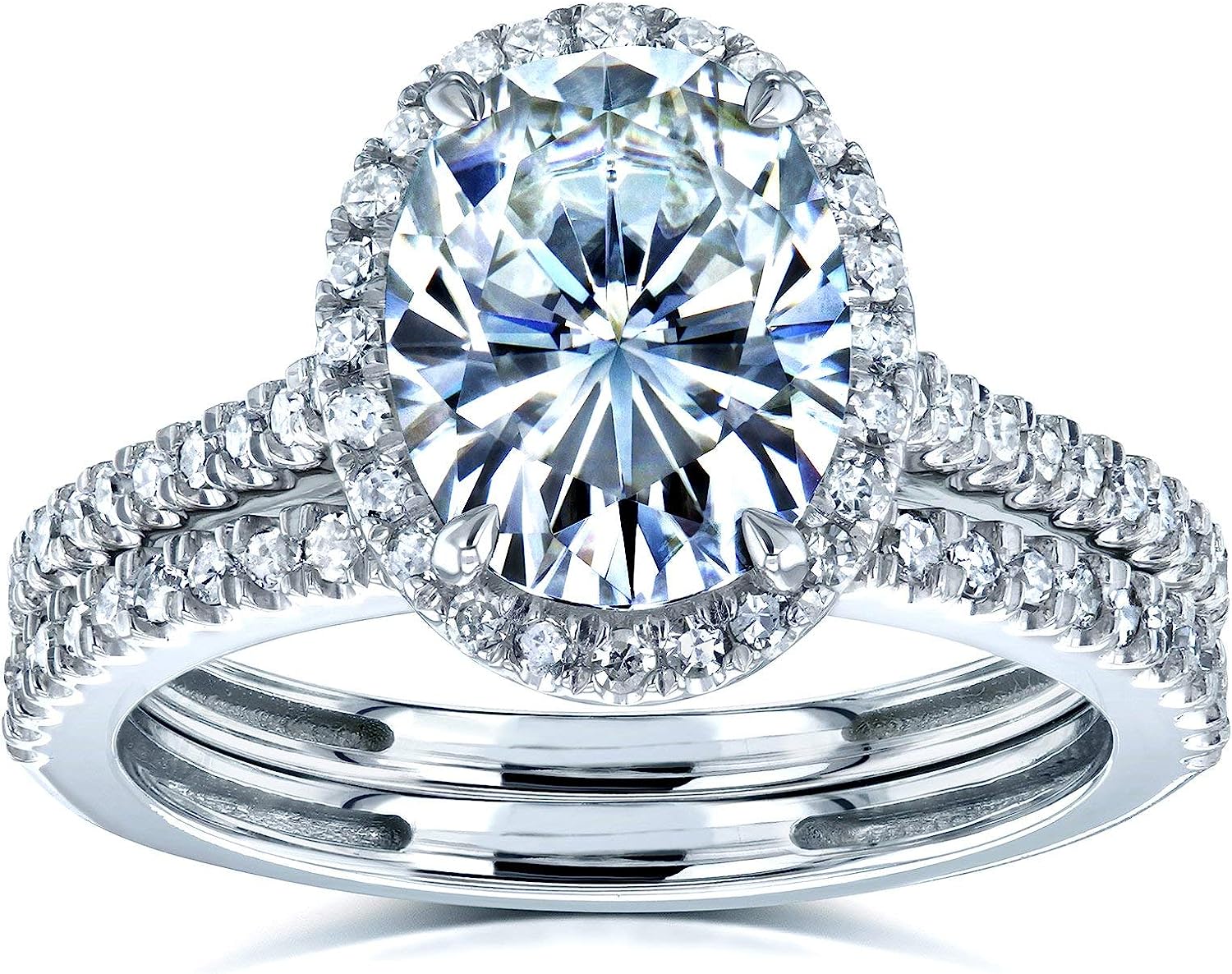 Kobelli Oval Moissanite Halo Bridal Rings Set 2 3/8 CTW 14k White Gold