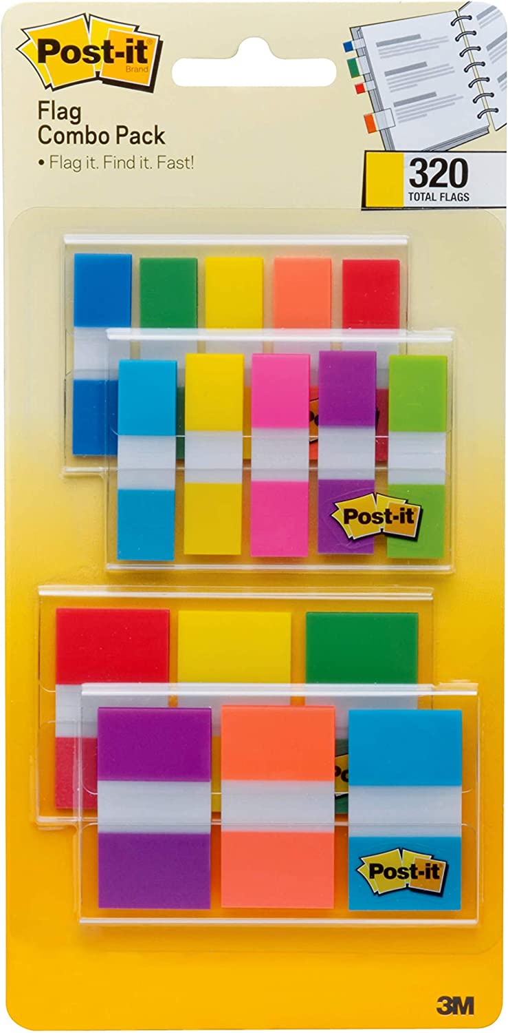 Post-it Flags Combo Pack, 4 On-The-Go Dispensers/Pack, 120 .94 in Wide and 200 .47 in Wide Flags, Assorted Colors (683-XL1)
