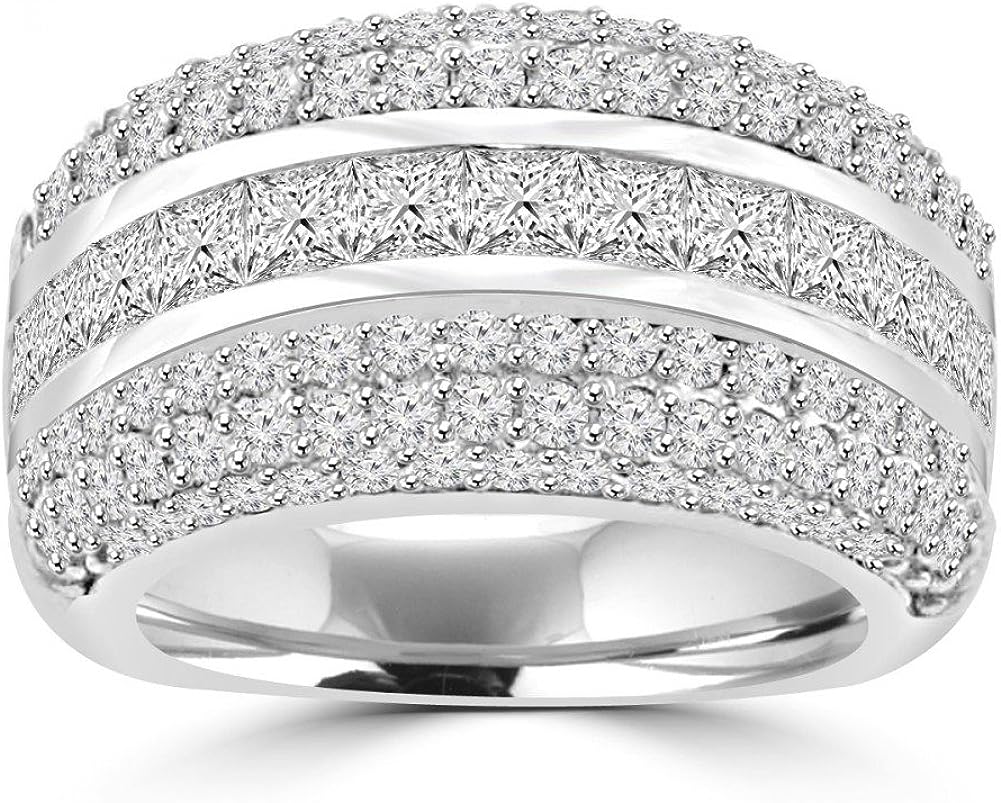 Madina Jewelry 4.10 ct Ladies Princess and Round Cut Diamond Anniversary Ring in Platinum