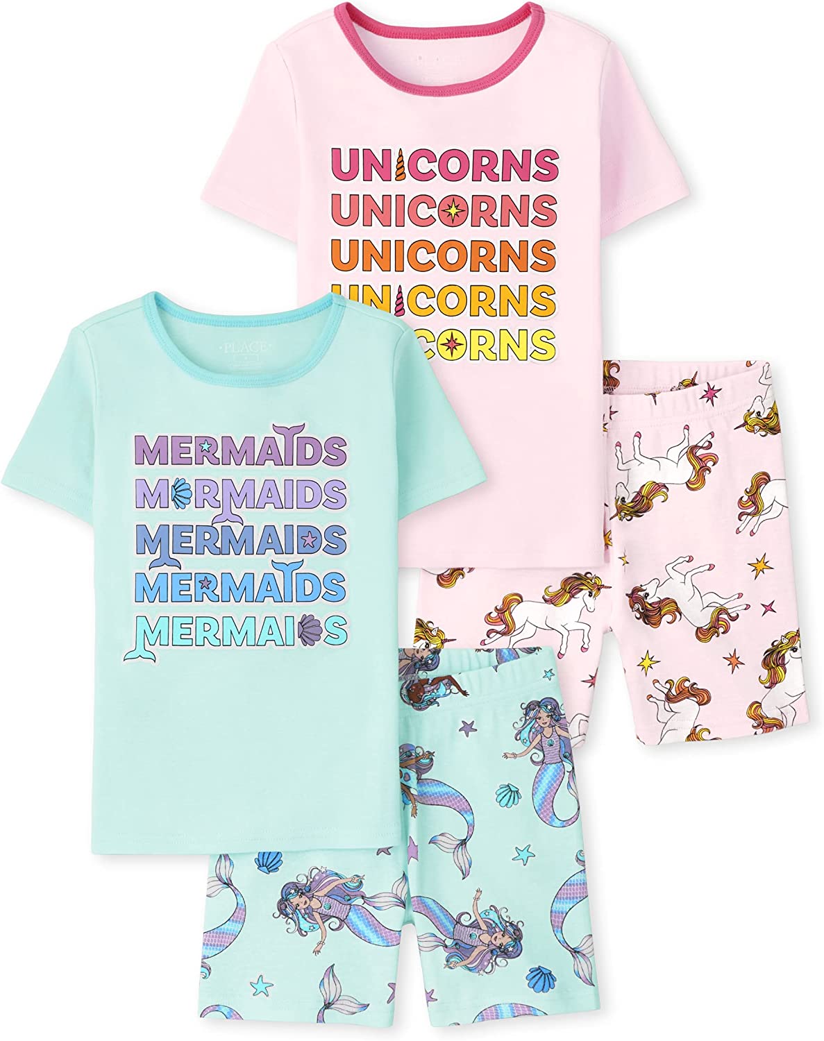 The Children's Place Girls Sleeve Top and Shorts Snug Fit 100% Cotton 2 Piece Pajama Sets