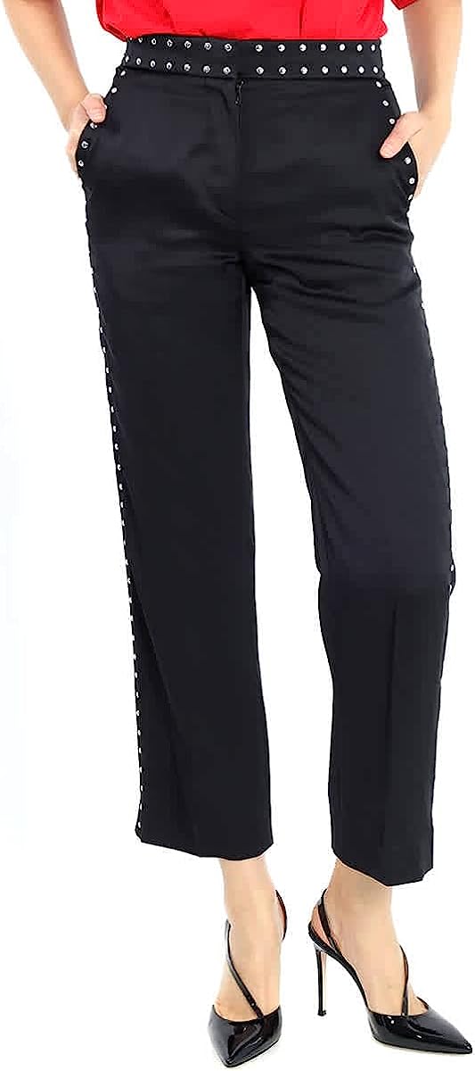 BURBERRY Black Silk Satin Studded Tailored Trousers, Brand Size 10 (US Size 8)