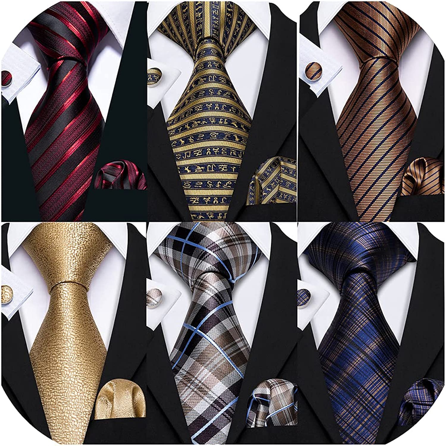 Barry.Wang Men Tie Classic Silk Gift Necktie With Tie Clip Jacquard Woven Neck Ties 6PCS Formal Wedding