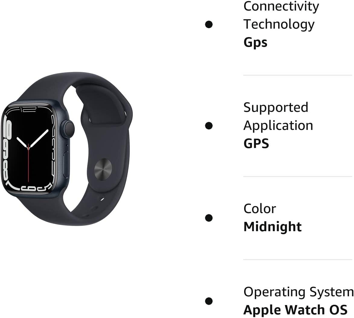 Apple Watch Series 7 (GPS, 41mm) Midnight Aluminum Case with Midnight Sport Band, Regular 