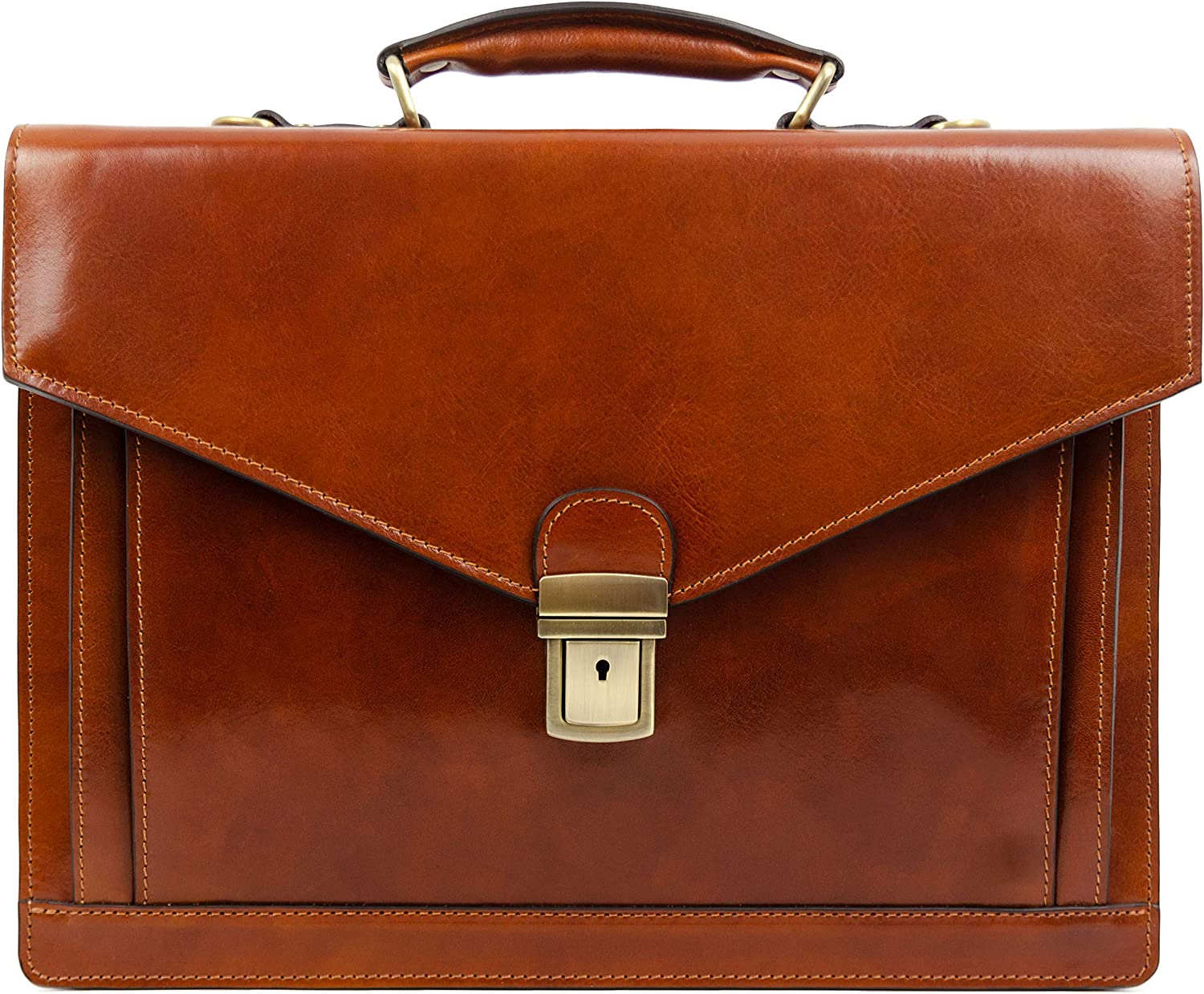 Time Resistance Leather Briefcase for Men Handmade Italian Laptop Bag Classy Orange Brown Attache Case