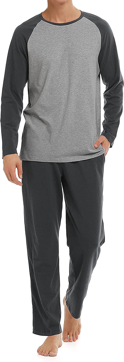 DAVID ARCHY Men's Cotton Raglan Sleepwear Long Sleeve Top & Bottom Pajama Lounge Set