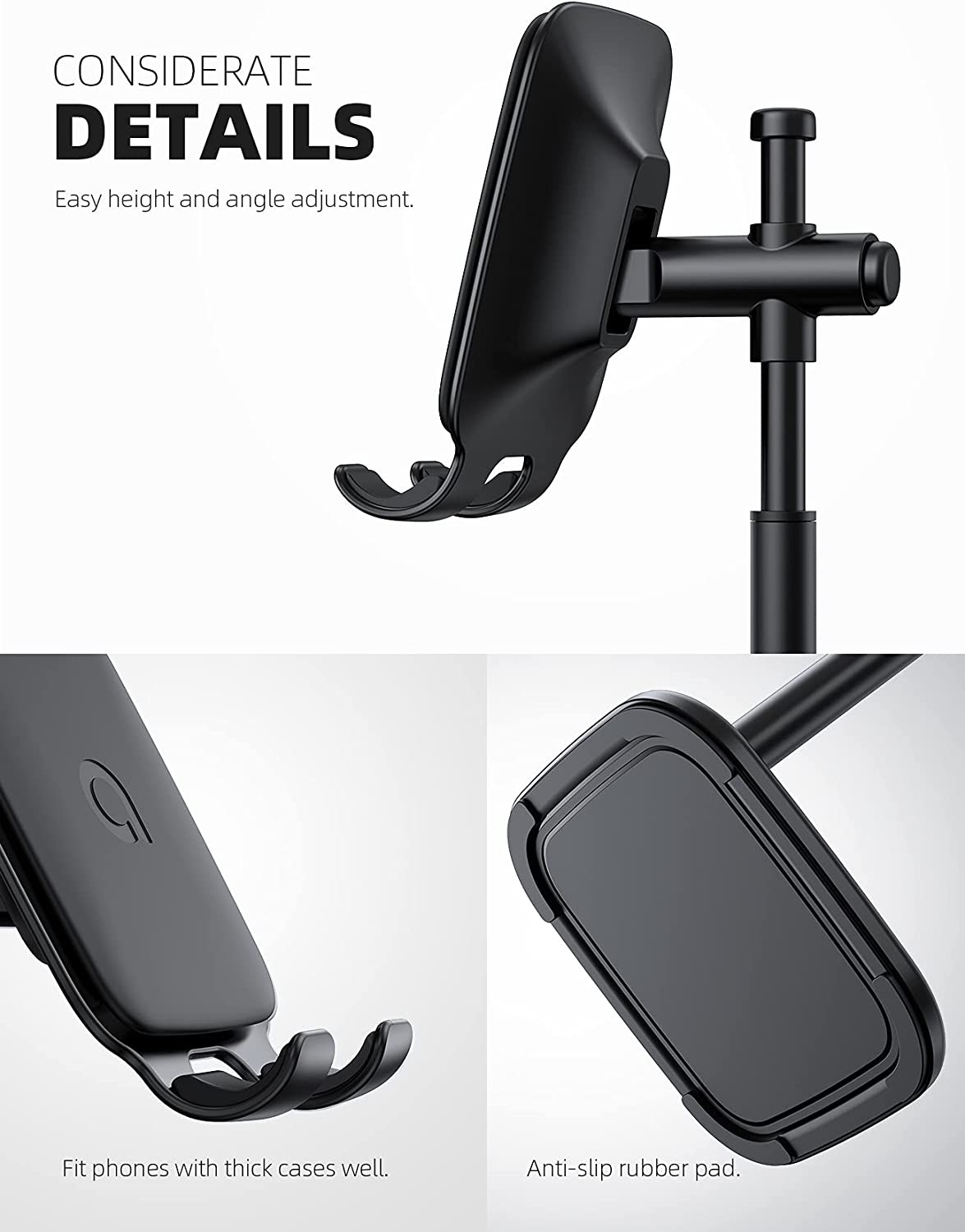 Lamicall Cell Phone Stand, Desk Phone Holder Height Angle Adjustable Mobile Phone Stand, Cradle, Dock for Desktop, Office, Compatible with All 4-10'' Smartphones, Tablets - White