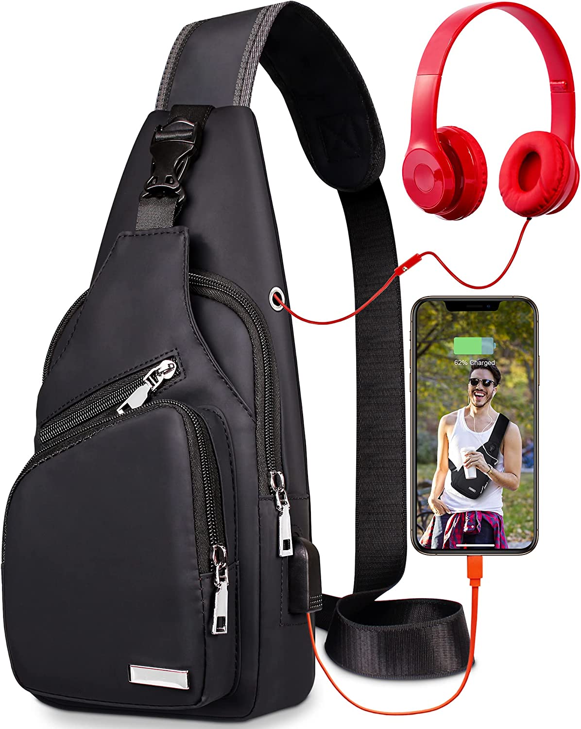 Waterproof Sling Bag Crossbody Backpack for Men Women Sling Backpack Hiking Daypack Multipurpose Cross Body Chest Bag