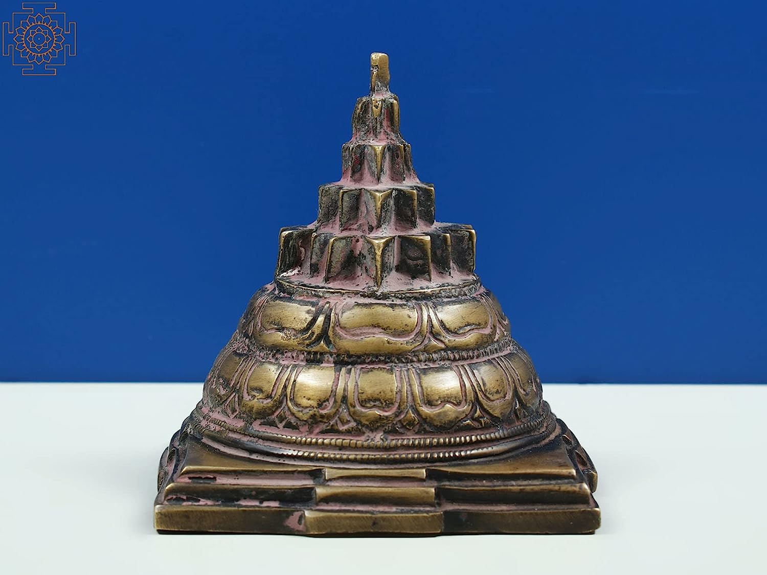 3" Shri Yantra with Beads Japa Mala in Brass | Handmade | Made in India - Brass - Color Antique Natutalbrass