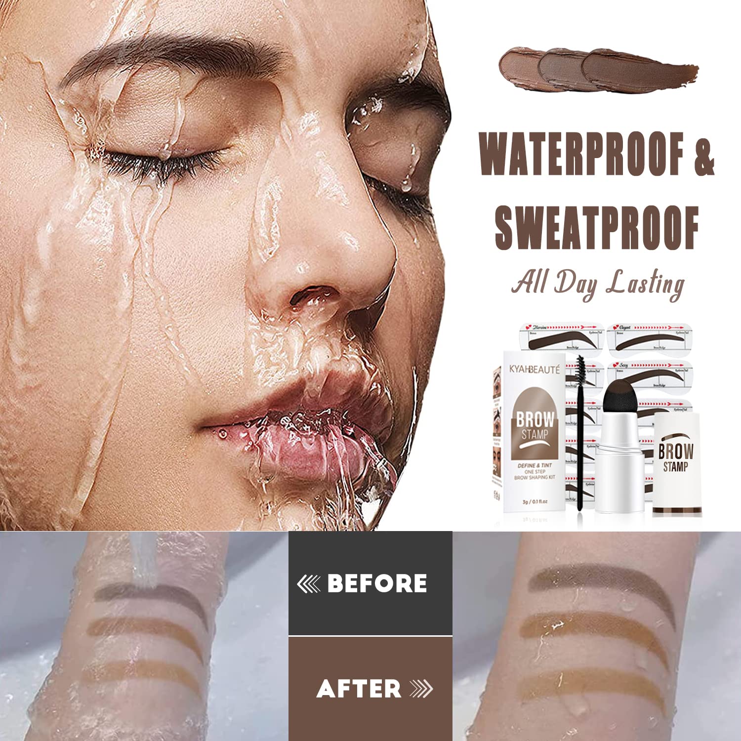 Eyebrow Stamp Stencil Kit， One-Step Vegan Eyebrow Stamp Pomade for Women &amp; Girls - Included Waterproof Eyebrow Stamp and 10 Reusable Shaping Kit for Perfect Eyebrow Makeup