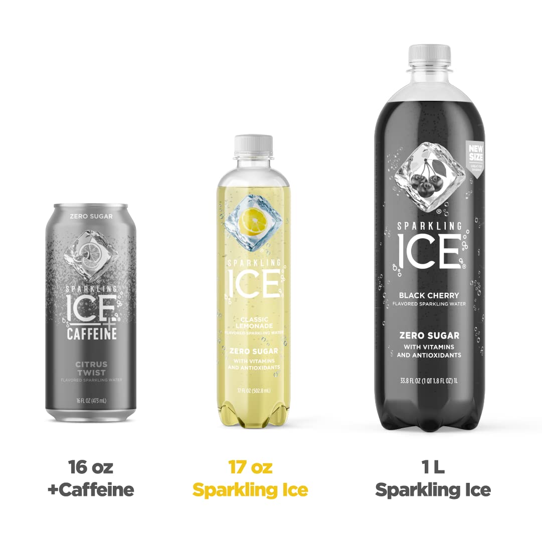 Sparkling Ice, Classic Lemonade Sparkling Water, Zero Sugar Flavored Water, with Vitamins and Antioxidants, Low Calorie Beverage, 17 oz Bottles (Pack of 12)