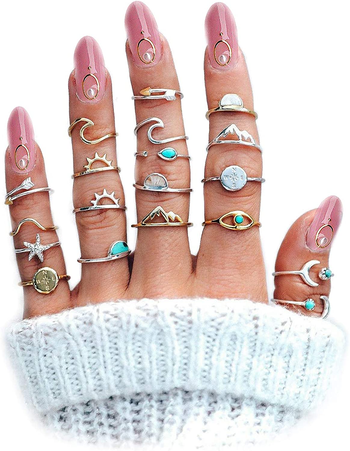 FUTIMELY Boho Retro Stackable Rings Sets for Teens Girls Women Rhinestone Knuckle Joint Finger Kunckle Nail Ring Sets