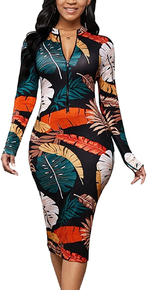 Bodycon Dresses for Women Sexy Pencil Party Club Night Out Long Sleeve Floral Print Midi Spring Dress Fashion 2022 with Belt